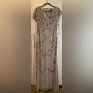 ✨ NWT Adrianna Papell Embellished Gown – Silver & Gold Beading ✨ trying to move